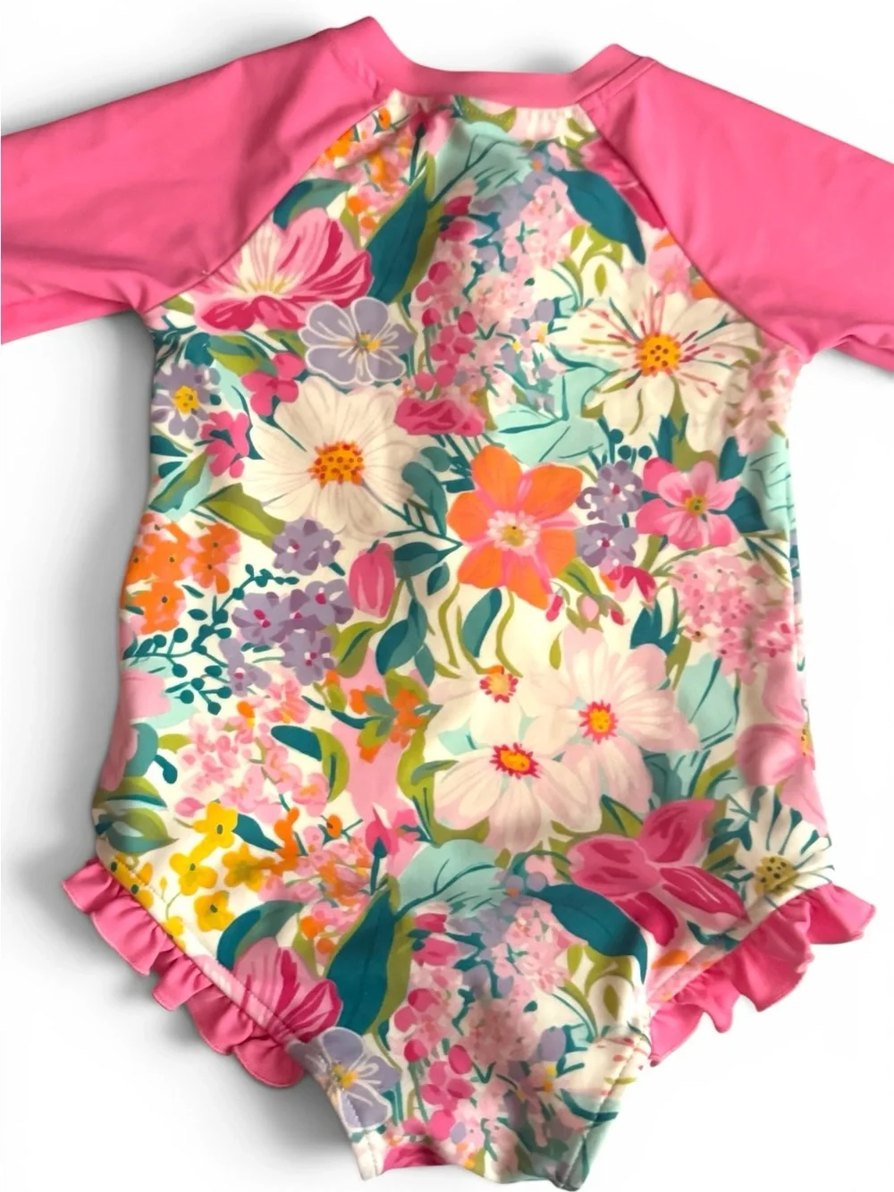Caden Lane Floral Long Sleeve Ruffle One Piece Swimsuit Rash Guard 3 T toddler